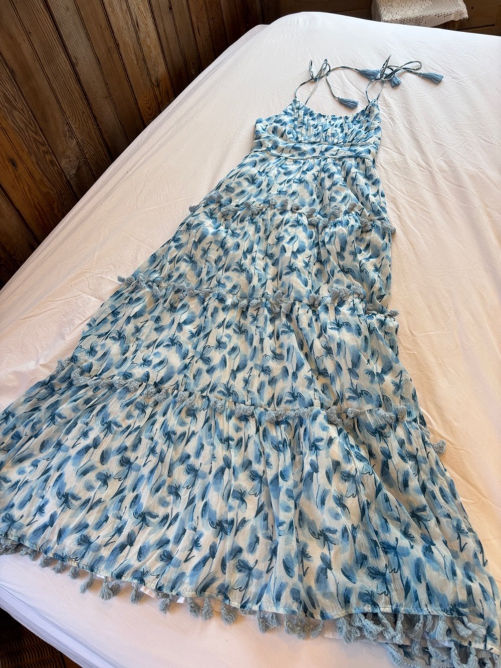 Blue Floral Tie-Shoulder Maxi Dress